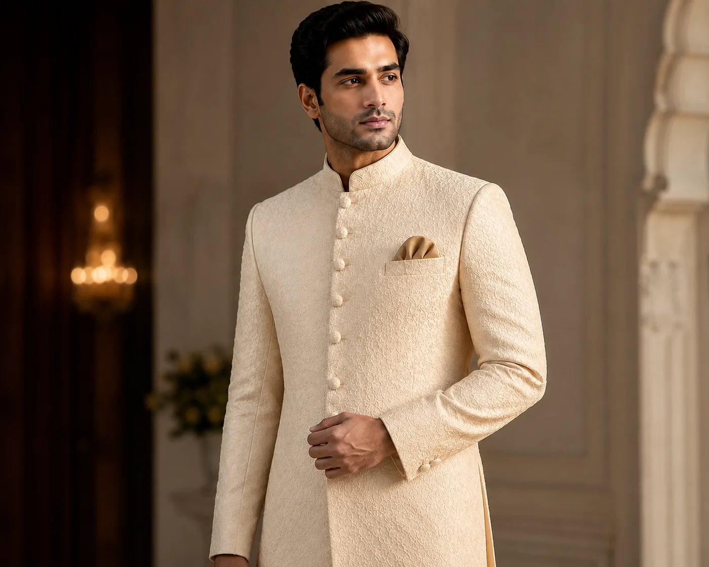 Model wearing an indo-western fusion outfit